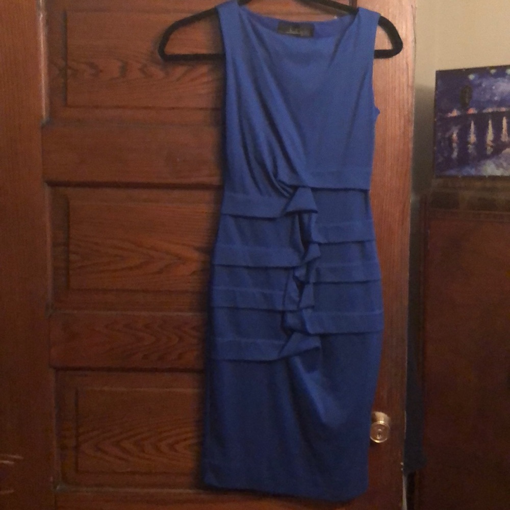 Ruched and ruffled stretch sheath dress